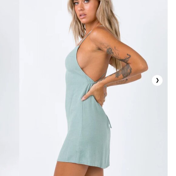 Princess Polly Sage Linen Halter Mini Dress Size 8 US - Picture 3 of 9